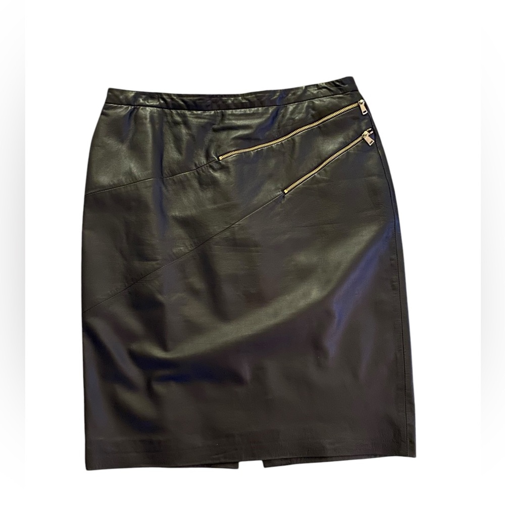 Women’s Black Leather Knee Length Straight Skirt W/Zipper Carlisle Sz 12 NWOT